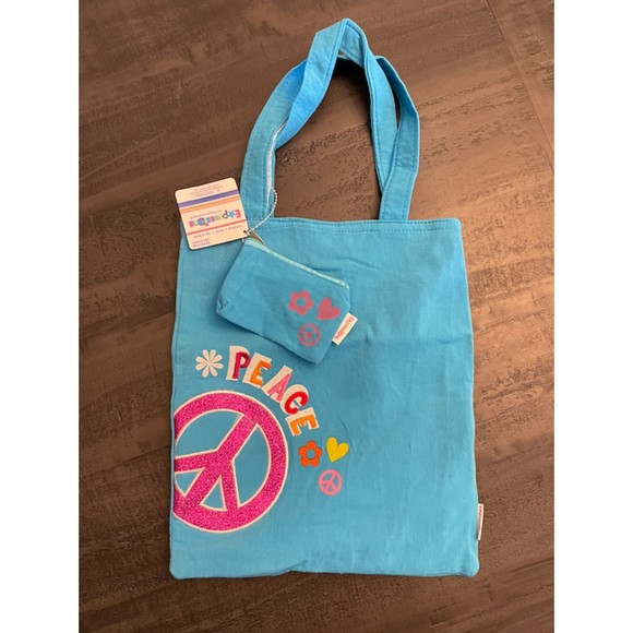 Mini Tote with Pouch-Embroidered and Glitter-Peace - Picture 1 of 15